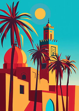 Mosque with Palm Trees