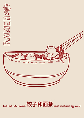 Ramen Bowl Cat Art Print, Ramen Illustration, Cat Wall Art Decor, Cat Lover Print, Cat Mood, Printable Cat Art, Cat Poster