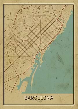 Vintage Barcelona City Map