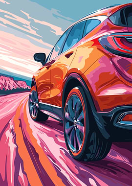 Red SUV on Winding Road