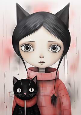 Girl with Cat in Red Sweater