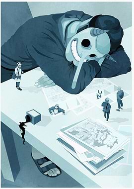 Giant Figure Sleeping on Comics