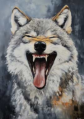 Laughing Wolf Painting