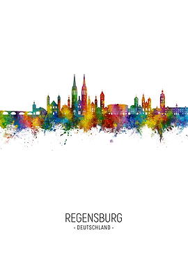 Regensburg Skyline Watercolor