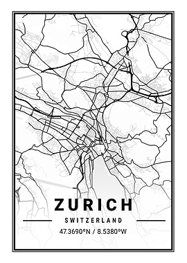 Zurich City Map Print