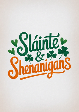 Sláinte & Shenanigans St. Patrick's Day Funny Text Art Wallart Typography