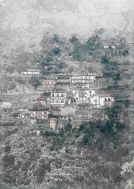 Hillside Village Watercolor