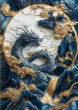 Blue Dragon & Gold Clouds
