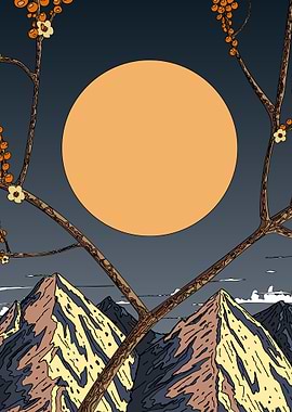 Mountain Sunset with Branch