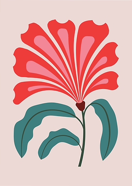 Red Flower with Green Leaves