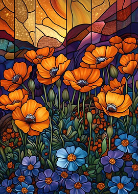 Stained Glass Poppy Field