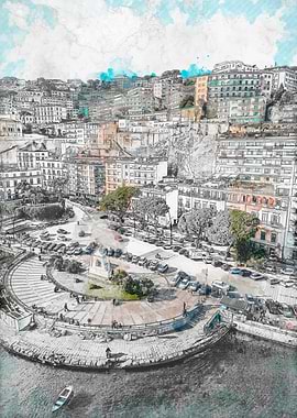 Waterfront Cityscape Sketch Napoli