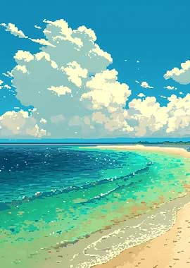 Pixelated Beach Scene