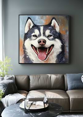 Smiling Husky Painting
