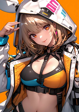 Anime Girl in White Hoodie Gaming