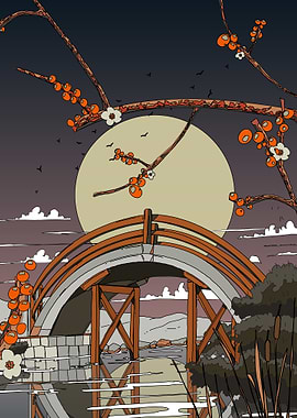 Japanese Garden Moonlit Bridge