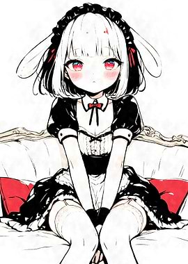 Anime Maid Girl Black Ink