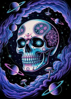 Psychedelic Cosmic Skull – Neon Galaxy Artwork