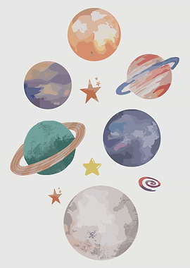 Solar system poster, outer space wall art print, Watercolor Planets nursery decor, educational Kids room wall art