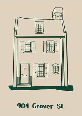 Green Line House Illustration,Cute Home Wall Art