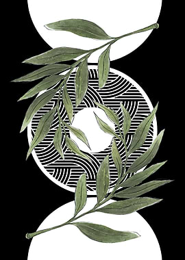 Green Leaves on Black and White