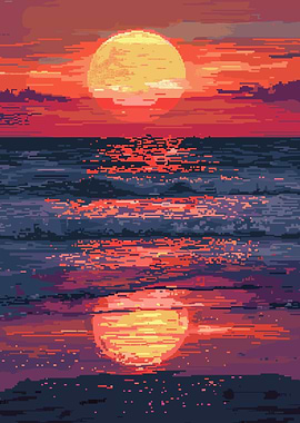 Pixel Art Beach Sunset
