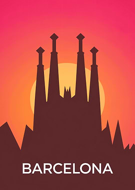 Barcelona Skyline Sunset