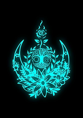 Floral Moon Skull Design