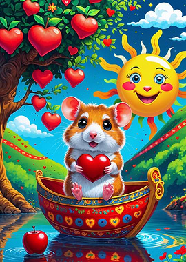 Happy Hamster in Heart Boat
