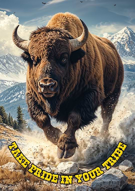 Bison Running Through Mountains