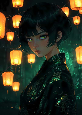 Anime Girl in Kimono | Enchanted Lantern Maiden