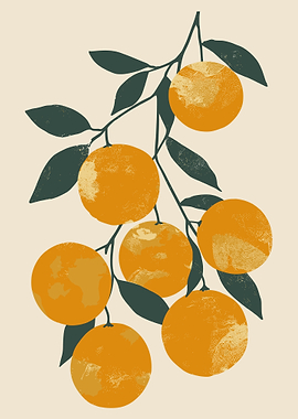 Orange Tree Botanical Print, Oranges Fruit Illustration, Farmhouse Kitchen Decor Wall Art, Vintage Citrus Fruit Market Poster, Foodie Gift