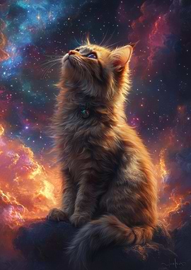 Cat Gazing at Stars
