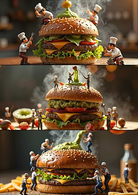 Miniature Chefs Making Burger