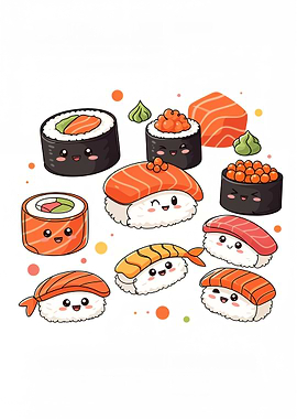 Cute Sushi kawaii Illustration