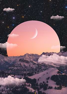 Pink Moon Mountain Landscape