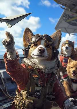 Dog Pilot with Paper Airplane