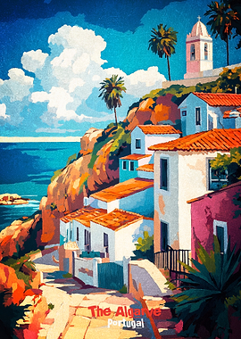 Algarve Coastal Town Art Poster