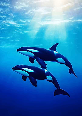 Orcas Swimming Underwater