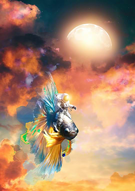 Astronaut Riding Fish in Space
