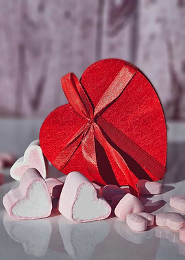 Red Heart Gift Box with Marshmallows