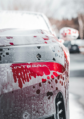 Red Car Acura Integra with Soap