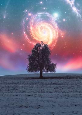 Lonely Tree Under Galaxy
