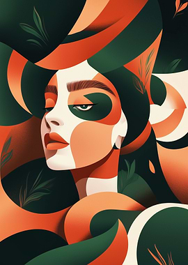 Abstract Woman with Green and Orange