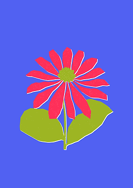 Vibrant Whimsical Red and Blue Flower