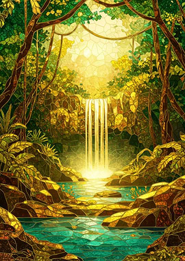 Jungle Waterfall Stained Glass