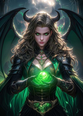 Green-Eyed Demoness Girl