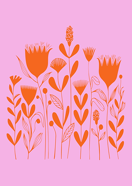 Playful Floral Meadow in Pink and Orange