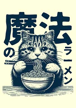 Cat Eating Ramen