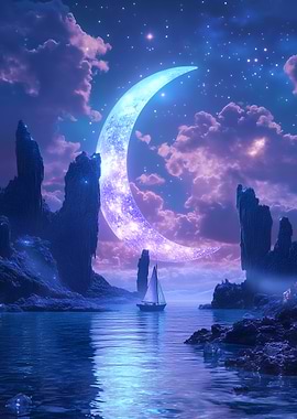 Crescent Moon Seascape